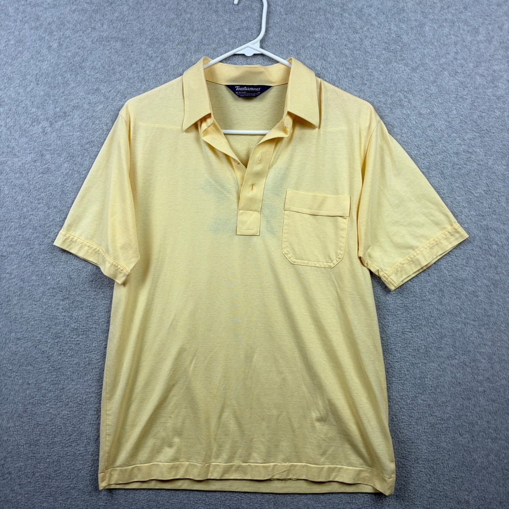 Vintage Arrow Polo Shirt Mens Medium Yellow Bowling League Embroidered 70s 80s